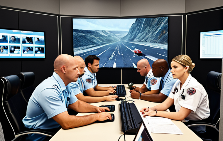 **Prompt:** A diverse team of focused professionals in a modern command center, calmly managing a simulated high-pressure crisis. The scene emphasizes their psychological resilience, clear communication, and defined roles within the team, reflecting successful crisis training and human factor strength.